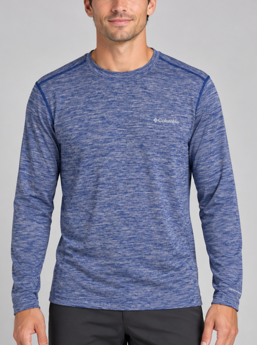 Columbia Mens S Omni-Wick Blue Heather Long Sleeve Crewneck Hiking Shirt Outdoor